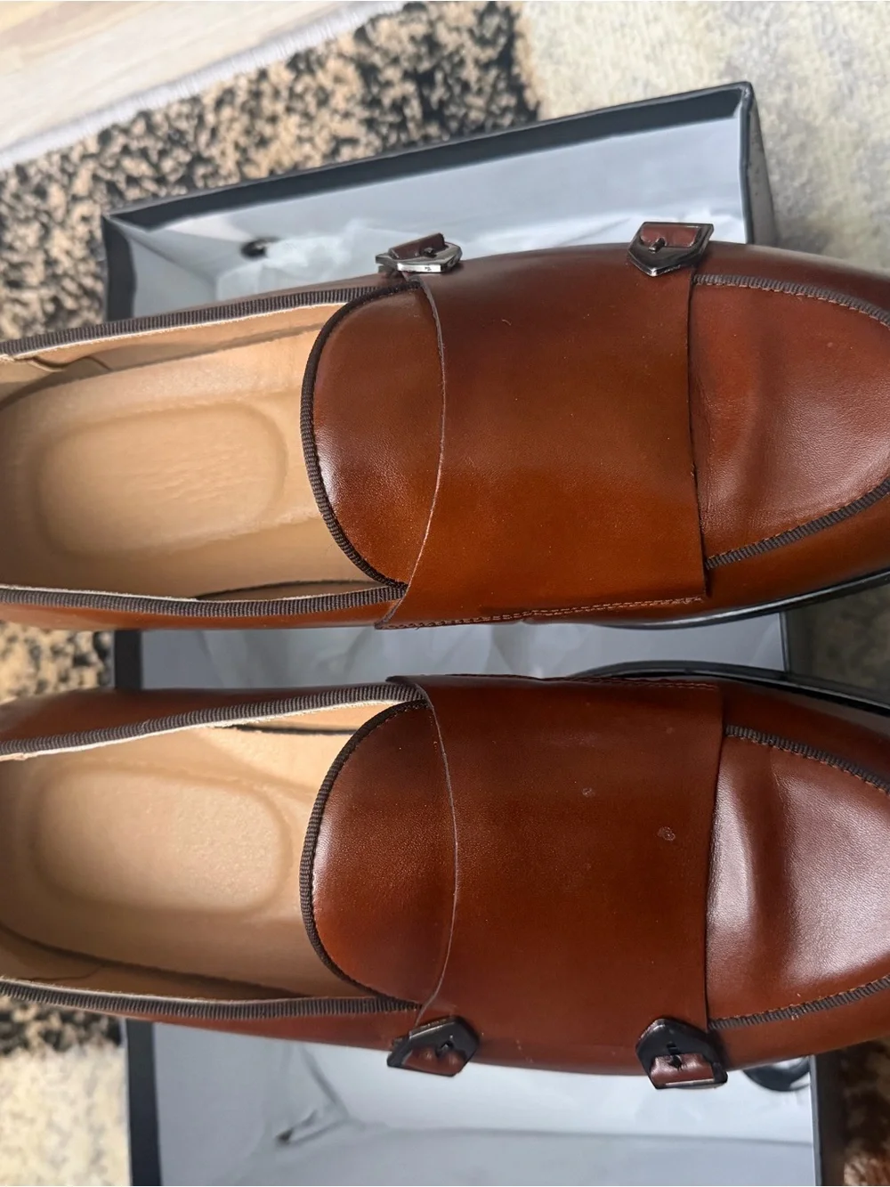 Men's Double Monk Strap Leather Loafers - Brown Size 42 (US 9)